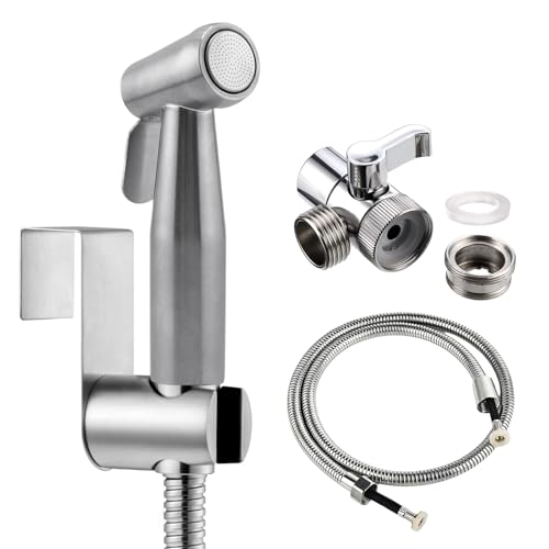 Hand-Bidet-Toiletten-Set mit Wasserhahn-Spray, 2 m Brauseschlauch und Haken, perfekt zum Waschen von Haaren oder Waschbecken (Silber) von XPAPOV
