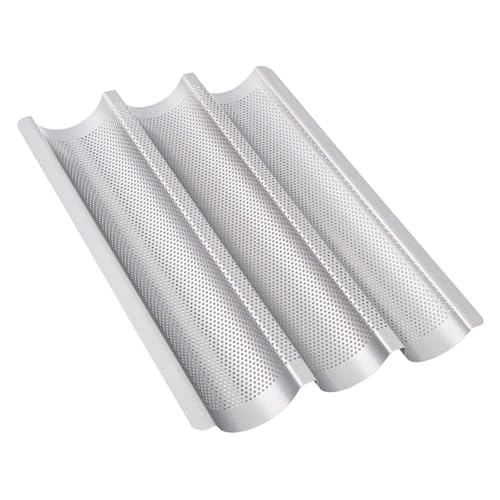 XPAPOV Baguette Backform, Brot Backen Zubehör, Baguette-Backblech mit Antihaftbeschichtung für 3 Baguettes, Backformen (38 x 27.5 x 3.2 cm, Silber) von XPAPOV