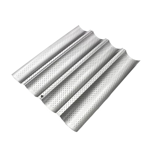 XPAPOV Baguette Backform, Brot Backen Zubehör, Baguette-Backblech mit Antihaftbeschichtung für 4 Baguettes, Backblech für Brot (38 x 32.5 x 2.5 cm, Silber) von XPAPOV
