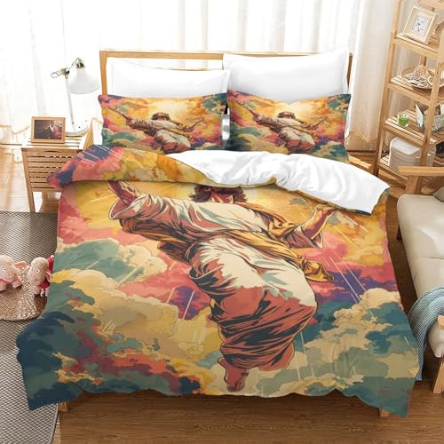 3-teiliger 3D-Druck Der mythische Jesus Bettwäsche Set Religious Art Mit Reißverschluss, Mikrofaser Für Erwachsene Schlafzimmer Dekoration Double（200x200cm） von XPASHIQWC