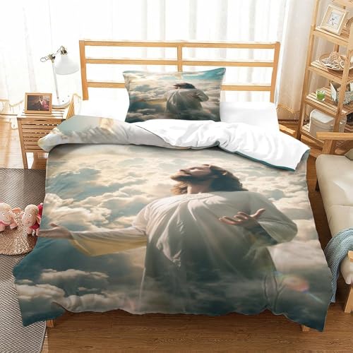 Der mythische Jesus 3-teiliges 3D Druck Bettwäsche Set Religious Art Mikrofaser Mit Reißverschluss, Für Erwachsene Schlafzimmer Dekoration Single（135x200cm） von XPASHIQWC