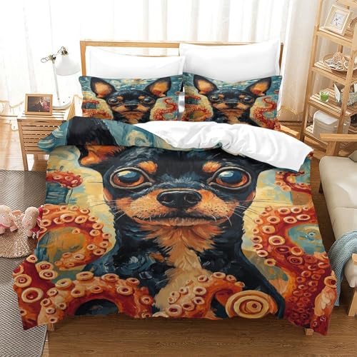 Doberman 3-teiliges 3D Druck Bettwäsche Set Seabed Art Mikrofaser Mit Reißverschluss, Für Erwachsene Schlafzimmer Dekoration King（220x240cm） von XPASHIQWC