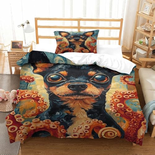 Doberman 3D Druck Bettwäsche Set Seabed Art Mit Verstecktem Reißverschluss, Mikrofaser Für Moderne Schlafzimmer Dekoration Single（135x200cm） von XPASHIQWC