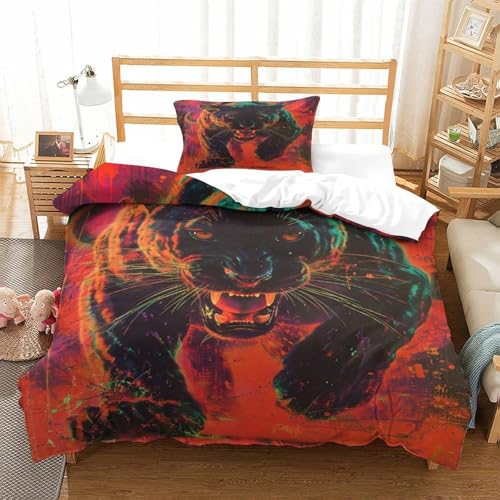 Panther 3-teiliges 3D Druck Bettwäsche Set Modern Art Mikrofaser Mit Reißverschluss, Für Erwachsene Schlafzimmer Dekoration Single（135x200cm） von XPASHIQWC