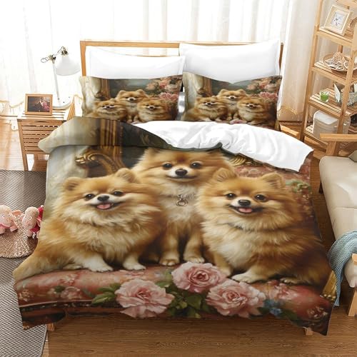 Pommern 3D Druck Bettwäsche Set Klassische Ölmalerei Mit Verstecktem Reißverschluss, Mikrofaser Für Moderne Schlafzimmer Dekoration Double（200x200cm） von XPASHIQWC