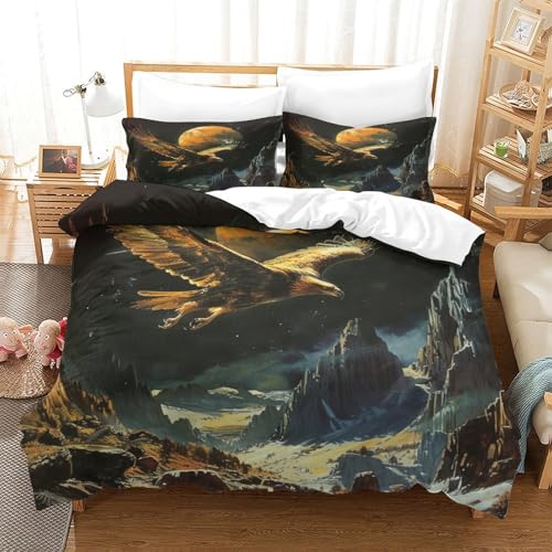 XPASHIQWC 3-teiliger 3D-Druck Adler Bettwäsche Set Mountain Range Planet Mit Reißverschluss, Mikrofaser Für Erwachsene Schlafzimmer Dekoration King（220x240cm） von XPASHIQWC