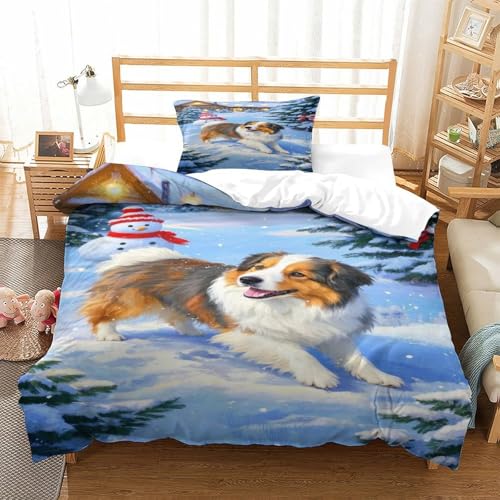 XPASHIQWC 3-teiliger 3D-Druck Australischer Schäfer Bettwäsche Set Wald Schneehäuse Mit Reißverschluss, Mikrofaser Für Erwachsene Schlafzimmer Dekoration Single（135x200cm） von XPASHIQWC