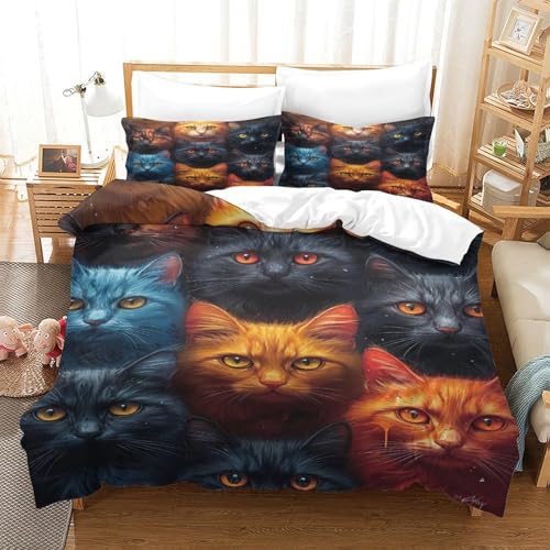 XPASHIQWC 3-teiliger 3D-Druck Colorful Katze Group Bettwäsche Set Mit Reißverschluss, Mikrofaser Für Erwachsene Schlafzimmer Dekoration King（220x240cm） von XPASHIQWC