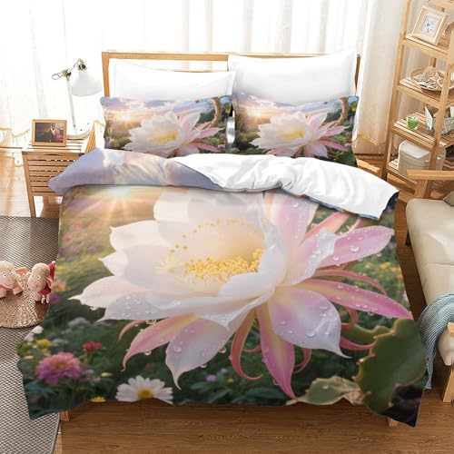 XPASHIQWC 3-teiliger 3D-Druck Epiphyllum Bettwäsche Set Sunset Flower Cluster Mit Reißverschluss, Mikrofaser Für Erwachsene Schlafzimmer Dekoration King（220x240cm） von XPASHIQWC