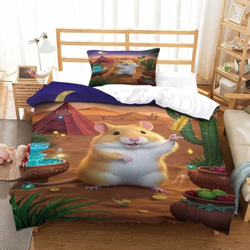 XPASHIQWC 3-teiliger 3D-Druck Hamster Bettwäsche Set Desert Nachthimmel Mit Reißverschluss, Mikrofaser Für Erwachsene Schlafzimmer Dekoration Single（135x200cm） von XPASHIQWC