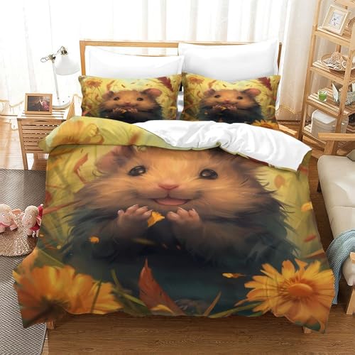 XPASHIQWC 3-teiliger 3D-Druck Hamster Bettwäsche Set Herbstblumencluster Mit Reißverschluss, Mikrofaser Für Erwachsene Schlafzimmer Dekoration Double（200x200cm） von XPASHIQWC