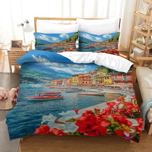 XPASHIQWC 3-teiliger 3D-Druck Komosee Bettwäsche Set Italienische Stadt Mit Reißverschluss, Mikrofaser Für Erwachsene Schlafzimmer Dekoration King（220x240cm） von XPASHIQWC