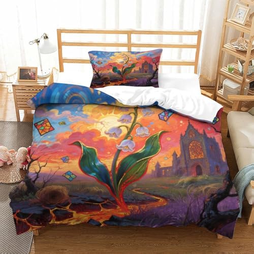 XPASHIQWC 3-teiliger 3D-Druck Lily of The Valley Bettwäsche Set Church Mit Reißverschluss, Mikrofaser Für Erwachsene Schlafzimmer Dekoration Single（135x200cm） von XPASHIQWC
