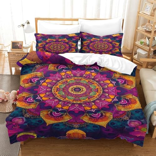 XPASHIQWC 3-teiliger 3D-Druck Mandala Bettwäsche Set Bunte Muster Mit Reißverschluss, Mikrofaser Für Erwachsene Schlafzimmer Dekoration Double（200x200cm） von XPASHIQWC