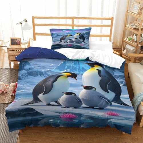 XPASHIQWC 3-teiliger 3D-Druck Pinguin Bettwäsche Set Aurora Gletscher Mit Reißverschluss, Mikrofaser Für Erwachsene Schlafzimmer Dekoration Single（135x200cm） von XPASHIQWC