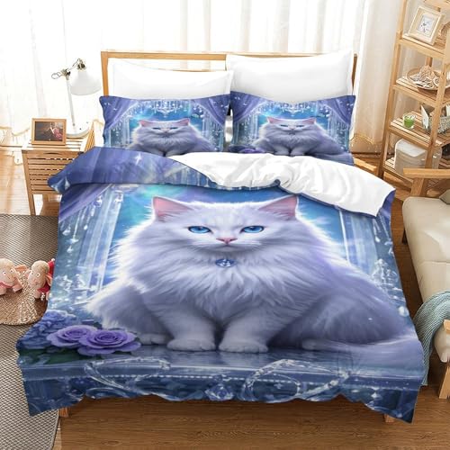 XPASHIQWC 3-teiliger 3D-Druck Ragdoll Katze Bettwäsche Set Kristallpalast Mit Reißverschluss, Mikrofaser Für Erwachsene Schlafzimmer Dekoration Double（200x200cm） von XPASHIQWC