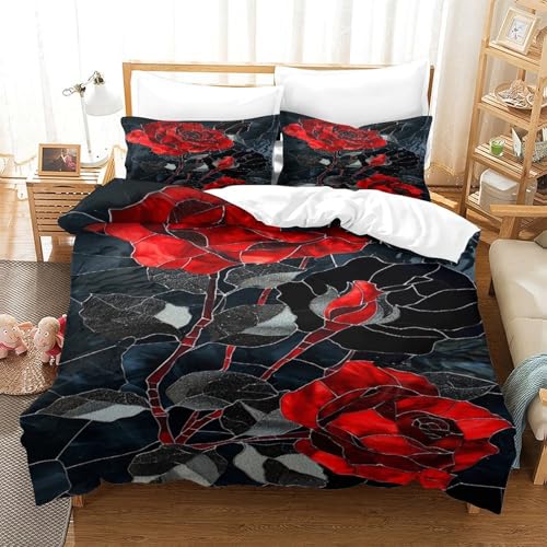 XPASHIQWC 3-teiliger 3D-Druck Rose Bettwäsche Set Farbiges Glas Kunst Mit Reißverschluss, Mikrofaser Für Erwachsene Schlafzimmer Dekoration King（220x240cm） von XPASHIQWC