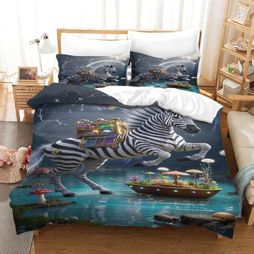 XPASHIQWC 3-teiliger 3D-Druck Zebra Bettwäsche Set Sternenhimmel River Mit Reißverschluss, Mikrofaser Für Erwachsene Schlafzimmer Dekoration Double（200x200cm） von XPASHIQWC