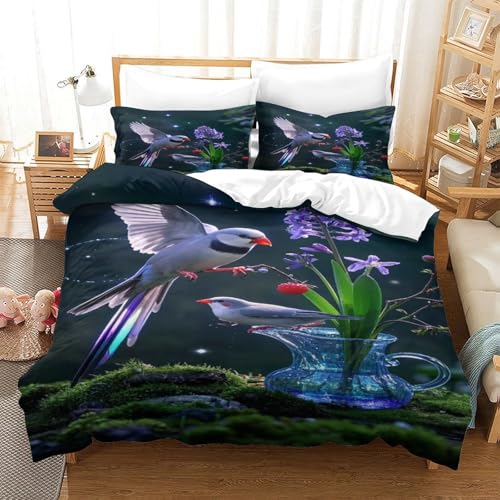 XPASHIQWC 3-teiliger 3D-Druck Zebra Finch Bettwäsche Set Sternenhimmel Bird Mit Reißverschluss, Mikrofaser Für Erwachsene Schlafzimmer Dekoration King（220x240cm） von XPASHIQWC