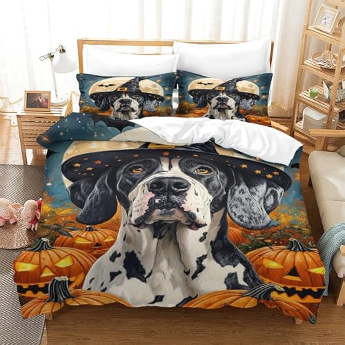 XPASHIQWC 3-teiliger 3D-Druck dalmatischen Bettbezug Set Moon Jack-o'-Lantern Mikrofaser Mit Reißverschluss, Für Kinder, Teens, Schlafzimmer Double（200x200cm） von XPASHIQWC