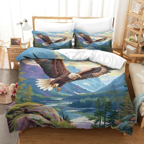 XPASHIQWC 3-teiliges Bald Adler 3D Gedruckte Tröster Abdeckung Mountain Range Mit Reißverschluss, Mikrofaser Set Für Moderne Schlafzimmer Dekor Double（200x200cm） von XPASHIQWC
