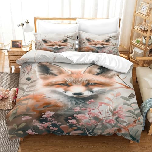 XPASHIQWC 3-teiliges Dschungelfochs 3D Gedruckte Tröster Abdeckung Blumen Plants Mit Reißverschluss, Mikrofaser Set Für Moderne Schlafzimmer Dekor King（220x240cm） von XPASHIQWC