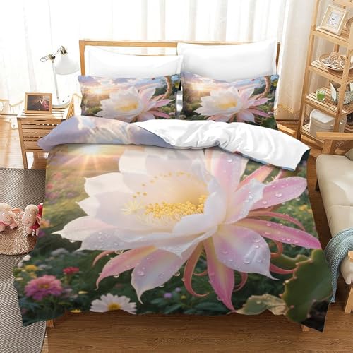 XPASHIQWC 3-teiliges Epiphyllum 3D Gedruckte Tröster Abdeckung Sunset Flower Cluster Mit Reißverschluss, Mikrofaser Set Für Moderne Schlafzimmer Dekor Single（140x200cm） von XPASHIQWC