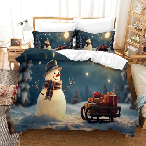 XPASHIQWC 3-teiliges Weihnachten Night 3D Gedruckte Tröster Abdeckung Schneemann Mit Reißverschluss, Mikrofaser Set Für Moderne Schlafzimmer Dekor Single（140x200cm） von XPASHIQWC