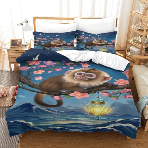 XPASHIQWC 3D Druck AFFE Bettbezug Bettwäsche Set Night Sea Mit Verstecktem Reißverschluss, Für Kinder, Teens, Schlafzimmer Dekor Double（200x200cm） von XPASHIQWC