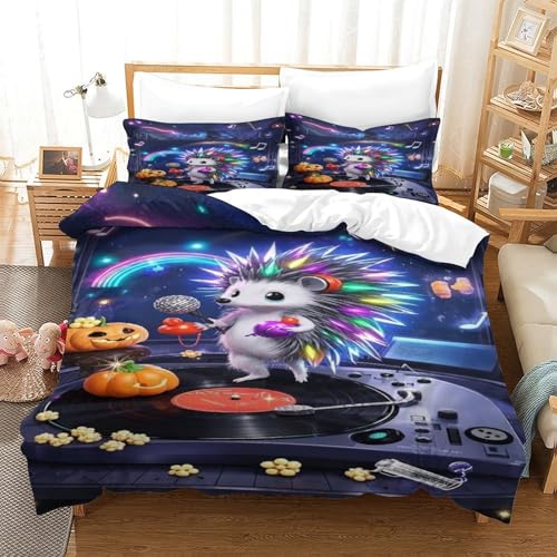 XPASHIQWC 3D-Druck Bettbezug Elektrischer Hedgehog Bettwäsche Set DJ-Station Mit Reißverschluss, Für Kinder, Teens, Schlafzimmer Dekor Double（200x200cm） von XPASHIQWC