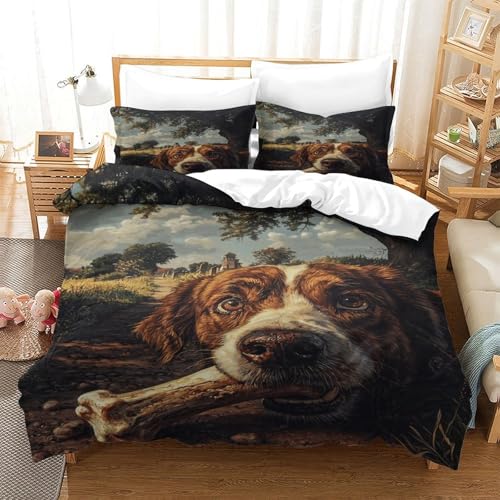 XPASHIQWC 3D-Druck Bettbezug Spaniel Hund Bettwäsche Set Countryside Path Mit Reißverschluss, Für Kinder, Teens, Schlafzimmer Dekor King（220x240cm） von XPASHIQWC
