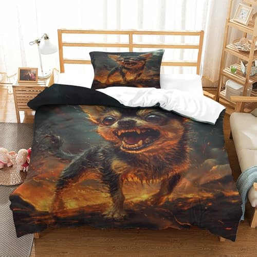 XPASHIQWC 3D Druck Chihuahua Bettwäsche Set Flame Lightning Mit Verstecktem Reißverschluss, Mikrofaser Für Kinder, Teens, Schlafzimmer Dekor Single（135x200cm） von XPASHIQWC