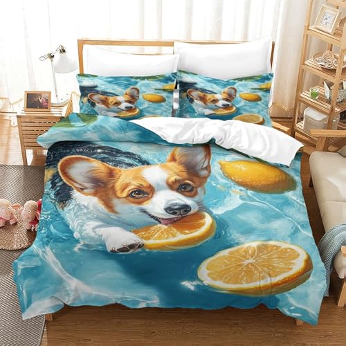 XPASHIQWC 3D Druck Corgi Bettwäsche Set Swimming Pool Mit Verstecktem Reißverschluss, Für Kinder, Teens, Schlafzimmer Dekor King（220x240cm） von XPASHIQWC