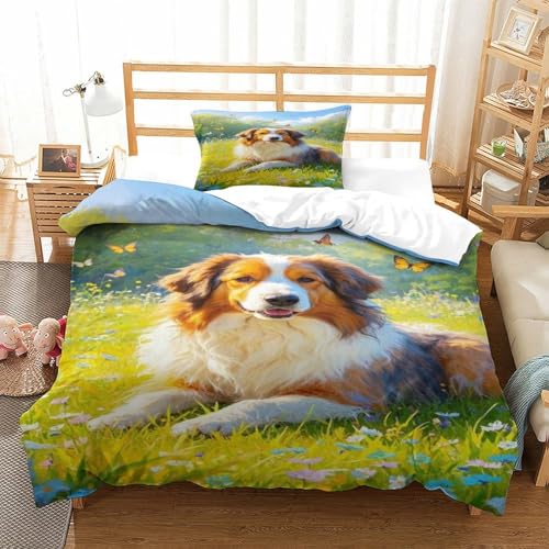 XPASHIQWC 3D Druck Der Border Collie Bettwäsche Set Mikrofaser Blumen Meer Schmetterling Mit Verstecktem Reißverschluss, Für Kinder, Teens, Moderne Schlafzimmer Dekor Single（135x200cm） von XPASHIQWC