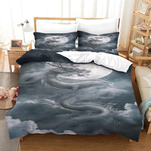 XPASHIQWC 3D Druck Drachen Mikrofaser Bettbezug Full Moon Clouds Mit Verstecktem Reißverschluss Und Kissenbezügen, Für Erwachsene Schlafzimmer Dekor Double（200x200cm） von XPASHIQWC