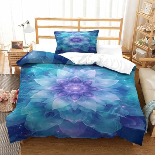 XPASHIQWC 3D Druck Dreamy Blumen Bettwäsche Set Mikrofaser Blaue Kosmik Mit Verstecktem Reißverschluss, Für Kinder, Teens, Moderne Schlafzimmer Dekor Single（135x200cm） von XPASHIQWC