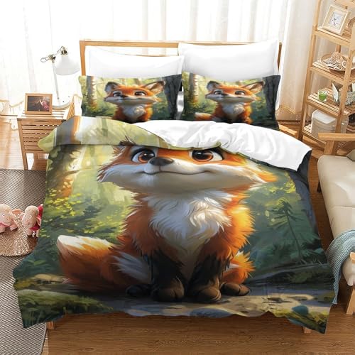 XPASHIQWC 3D Druck Dschungelfochs Mikrofaser Bettbezug Forest Mit Verstecktem Reißverschluss Und Kissenbezügen, Für Erwachsene Schlafzimmer Dekor King（220x240cm） von XPASHIQWC
