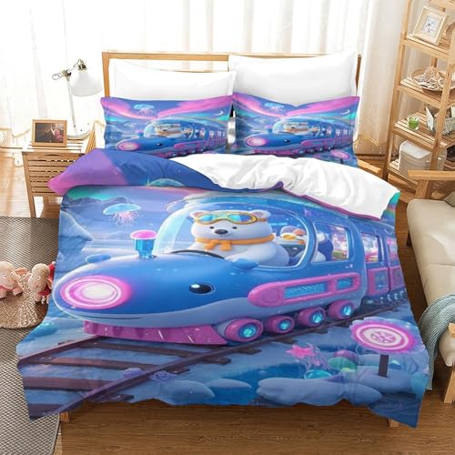 XPASHIQWC 3D Druck Eisbär Bettwäsche Set Aurora Zug Mit Verstecktem Reißverschluss, Für Kinder, Teens, Schlafzimmer Dekor King（220x240cm） von XPASHIQWC