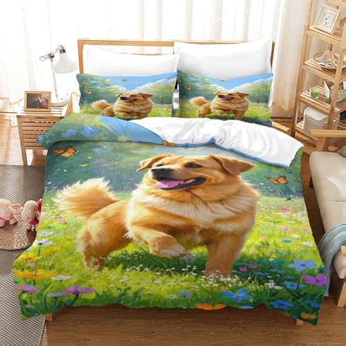 XPASHIQWC 3D Druck Goldener Retriever Bettwäsche Set Mikrofaser Blumen Meer Schmetterling Mit Reißverschluss, Für Kinder, Jungen, Mädchen, Schlafzimmer Dekor Double（200x200cm） von XPASHIQWC