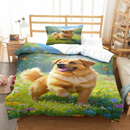 XPASHIQWC 3D Druck Goldener Retriever Bettwäsche Set Mikrofaser Blumen Meer Schmetterling Mit Verstecktem Reißverschluss, Für Kinder, Teens, Moderne Schlafzimmer Dekor Single（135x200cm） von XPASHIQWC