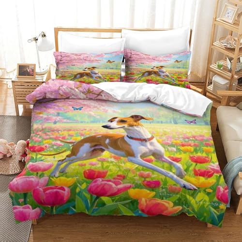 XPASHIQWC 3D Druck Greyhound Bettwäsche Set Tulpen Felder Mit Verstecktem Reißverschluss, Für Kinder, Teens, Schlafzimmer Dekor King（220x240cm） von XPASHIQWC