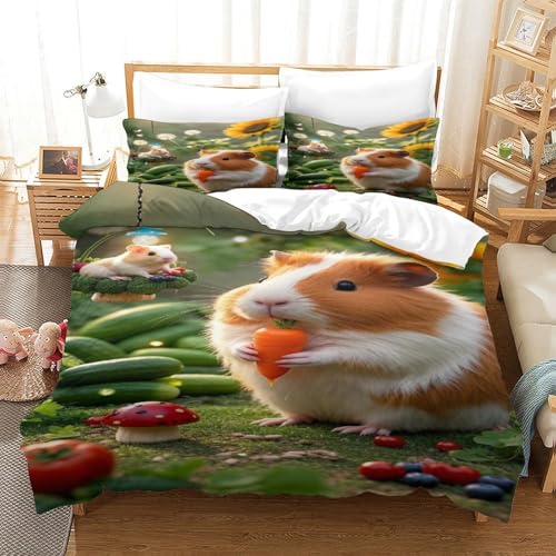 XPASHIQWC 3D Druck Guineeschwein Bettbezug Set Garten Hamster Mit Kissenbezügen, Versteckter Reißverschluss Für Kinder, Teens Double（200x200cm） von XPASHIQWC