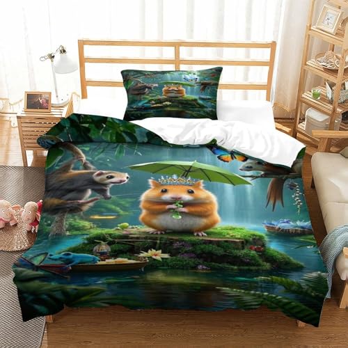 XPASHIQWC 3D Druck Hamster Bettbezug Bettwäsche Set Waldwasserfälle Mit Verstecktem Reißverschluss, Für Kinder, Teens, Schlafzimmer Dekor Single（135x200cm） von XPASHIQWC