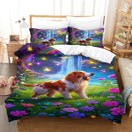 XPASHIQWC 3D Druck Irischer Setter Bettwäsche Set Mikrofaser Regenbogenfälle Mit Reißverschluss, Für Kinder, Jungen, Mädchen, Schlafzimmer Dekor Double（200x200cm） von XPASHIQWC