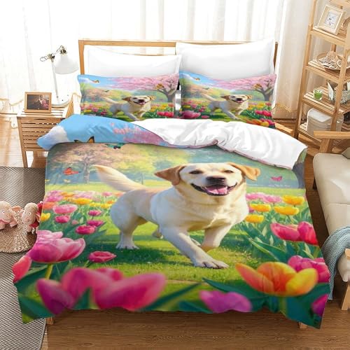 XPASHIQWC 3D Druck Labrador Retriever Bettwäsche Set Mikrofaser Blumen Meer Schmetterling Mit Reißverschluss, Für Kinder, Jungen, Mädchen, Schlafzimmer Dekor King（220x240cm） von XPASHIQWC