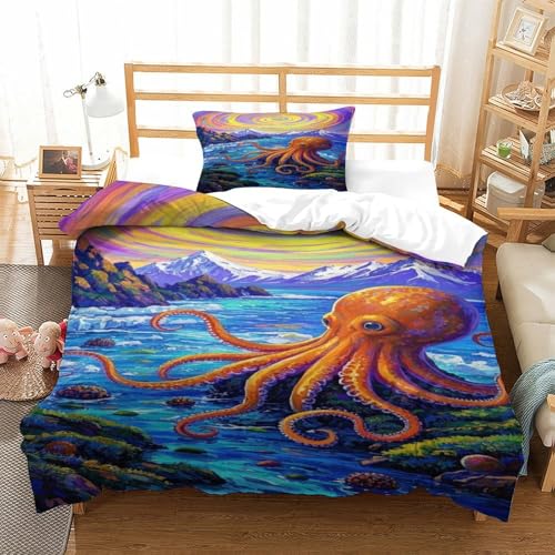 XPASHIQWC 3D Druck Octopus Mikrofaser Bettbezug Spirale Aurora Mit Verstecktem Reißverschluss Und Kissenbezügen, Für Erwachsene Schlafzimmer Dekor Single（135x200cm） von XPASHIQWC