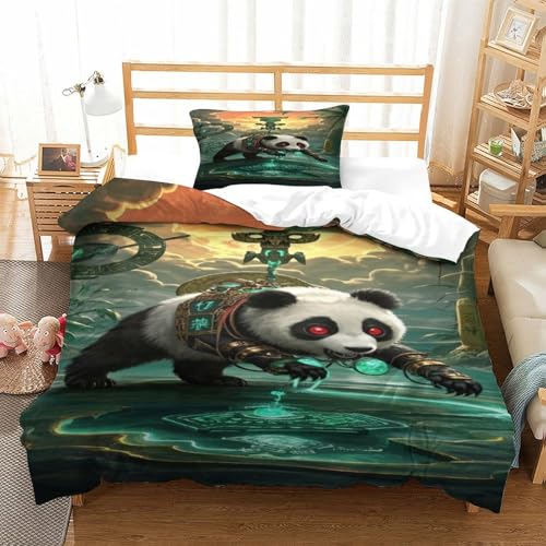 XPASHIQWC 3D Druck Panda Bettbezug Mit Kissenbezügen Bronze Mecha Versteckter Reißverschluss, Für Teens, Weiche Quilt Cover Schlafzimmer Dekor Single（135x200cm） von XPASHIQWC