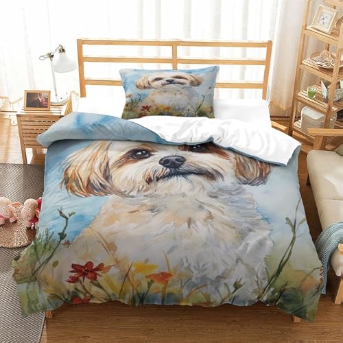 XPASHIQWC 3D Druck Papillon Hund Bettwäsche Set Flower Field Mit Verstecktem Reißverschluss, Mikrofaser Für Kinder, Teens, Schlafzimmer Dekor Single（135x200cm） von XPASHIQWC