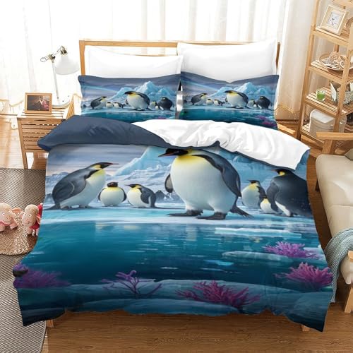 XPASHIQWC 3D Druck Pinguin Bettwäsche Set Mikrofaser Regenbogen Gletscher Mit Verstecktem Reißverschluss, Für Kinder, Teens, Moderne Schlafzimmer Dekor King（220x240cm） von XPASHIQWC