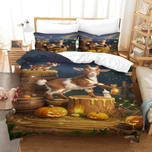 XPASHIQWC 3D Druck Pygmee Ziege Bettbezug Set Fantasy Farm Mit Kissenbezügen, Versteckter Reißverschluss Für Kinder, Teens, Schlafzimmer Dekor Double（200x200cm） von XPASHIQWC
